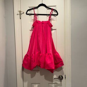 Hot Pink Bubble Hem Mini Dress w. Tie Straps